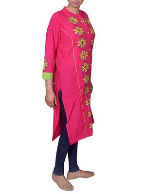 pink cotton straight kurta - 11817667 - Standard Image - 2