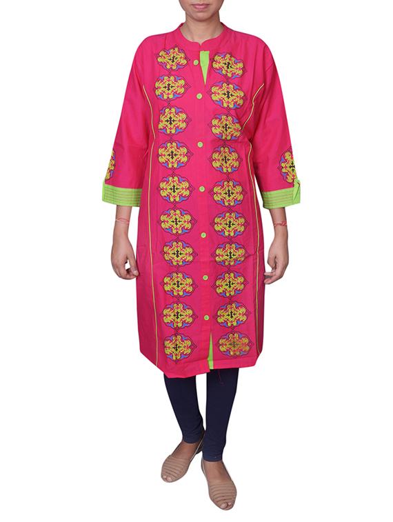 pink cotton straight kurta - 11817667 - Zoom Image - 1