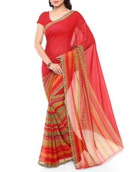 printed red georgette saree with blouse - 11823210 - Standard Image - 1