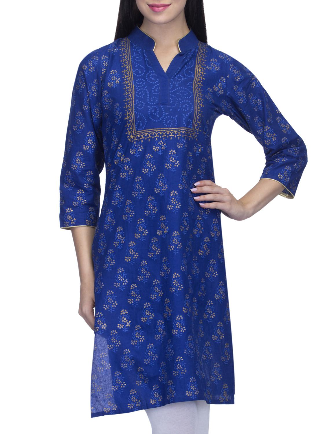 blue cotton kurta - 11823683 - Zoom Image - 1