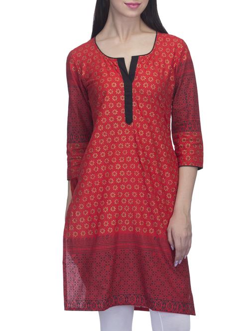 red cotton kurta - 11823685 - Standard Image - 1