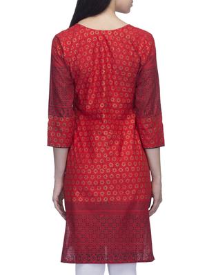 red cotton kurta - 11823685 - Standard Image - 3