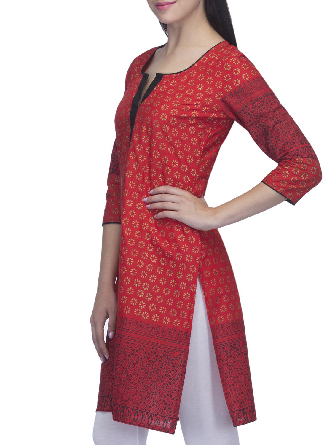 red cotton kurta - 11823685 - Zoom Image - 2