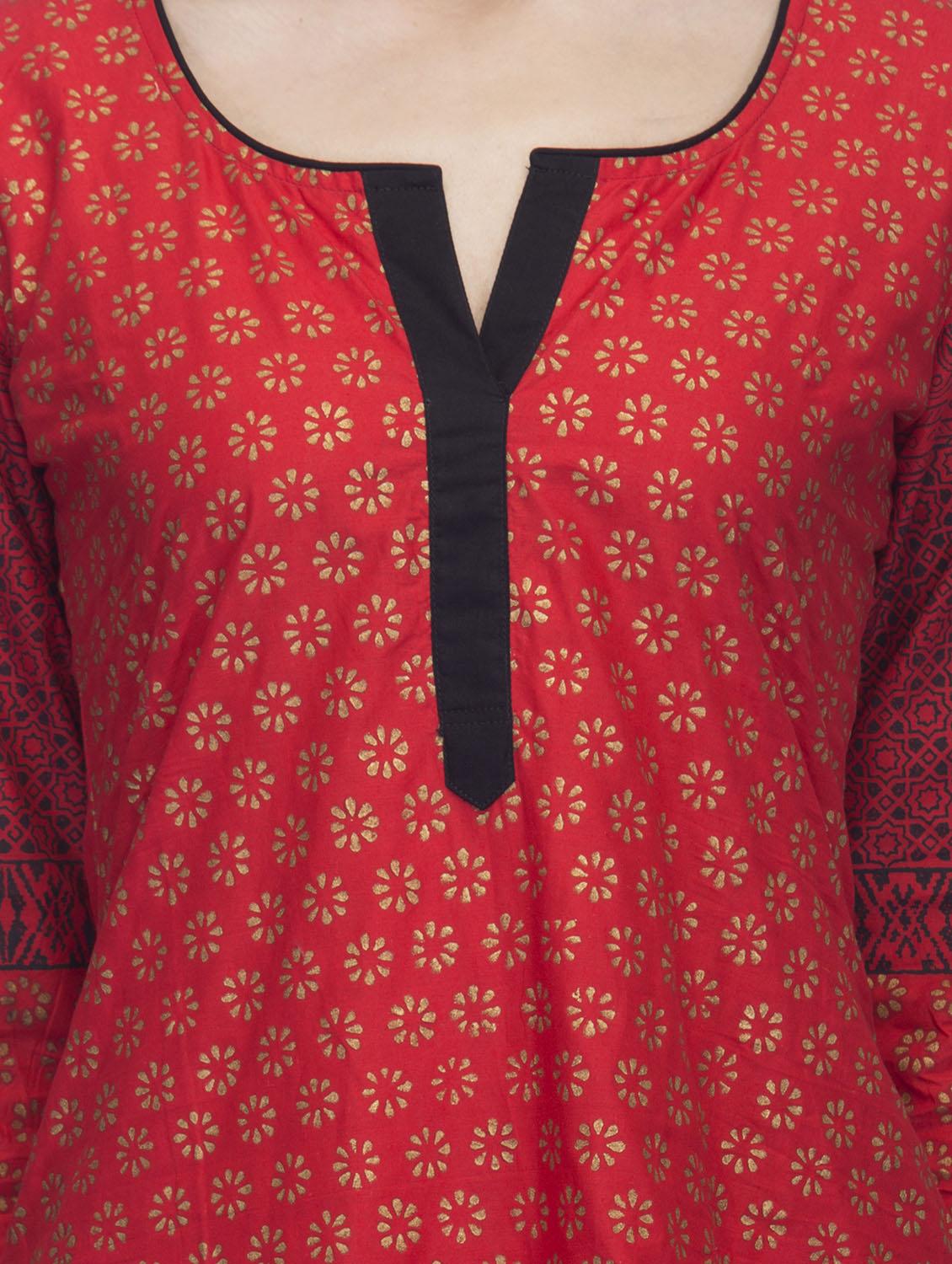 red cotton kurta - 11823685 - Zoom Image - 4