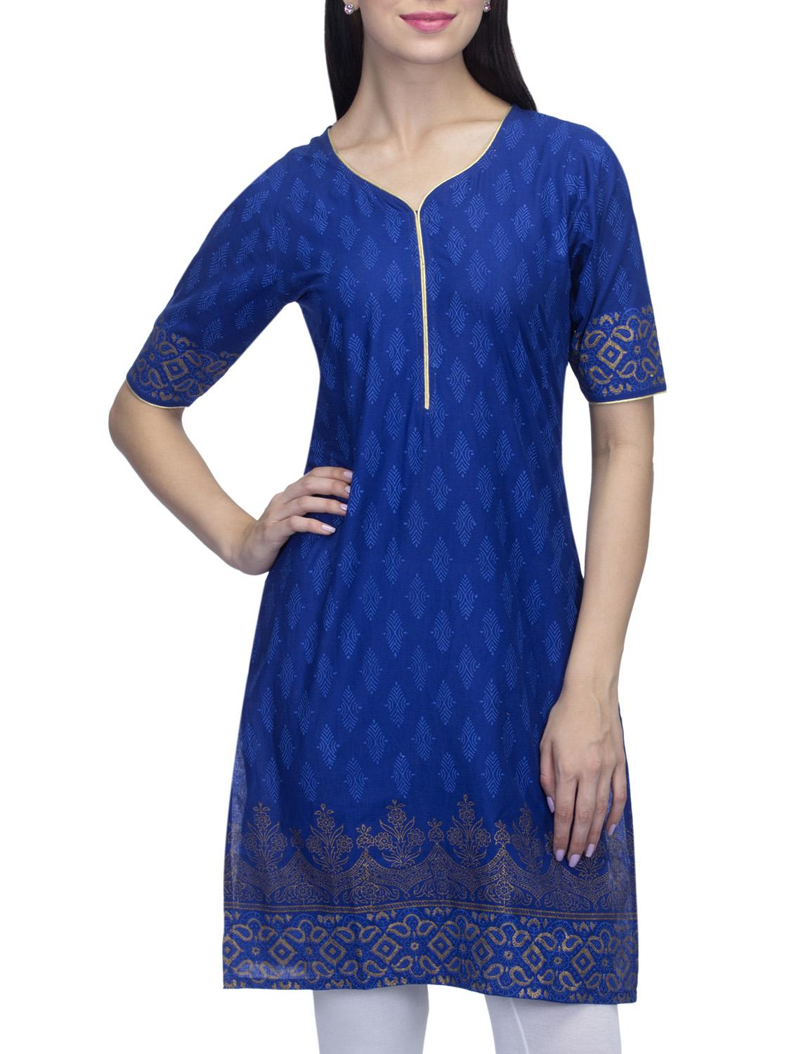 blue cotton kurta - 11823687 - Zoom Image - 1