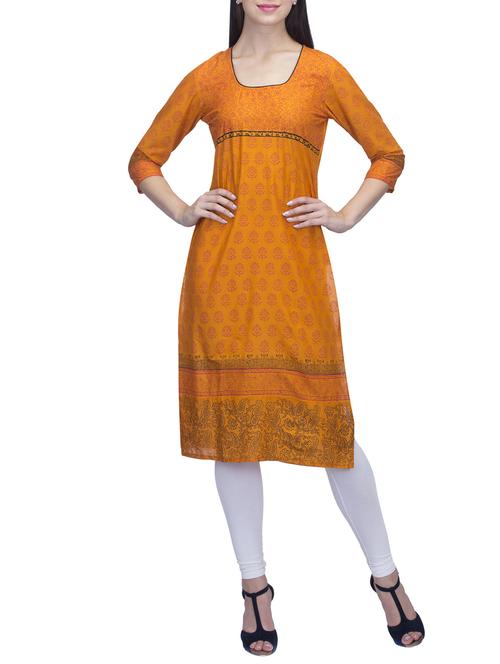yellow cotton straight kurta - 11823694 - Standard Image - 1