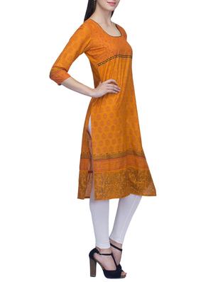 yellow cotton straight kurta - 11823694 - Standard Image - 2
