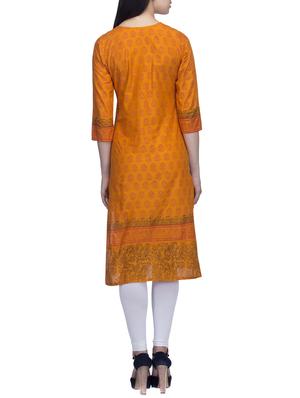yellow cotton straight kurta - 11823694 - Standard Image - 3