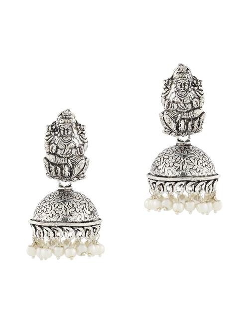 silver brass jhumka earrings - 11827511 - Very Small Image - 1