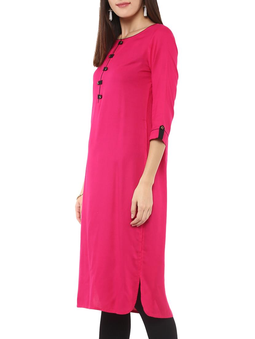 pink solid straight kurta - 11828466 - Zoom Image - 2