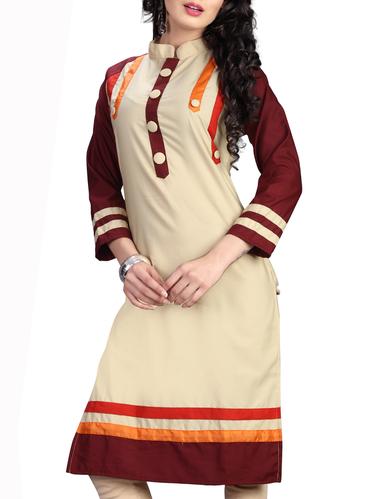 beige cotton straight kurti - 11828629 - Very Small Image - 1
