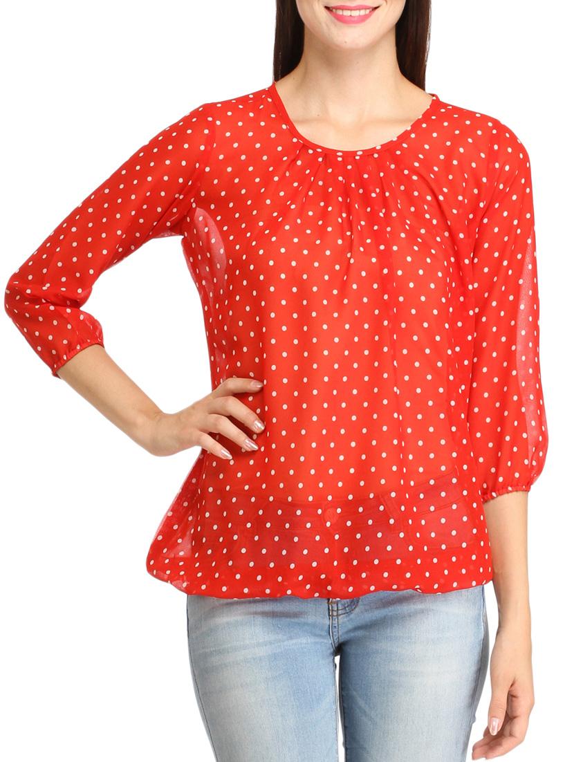 red poly georgette regular top