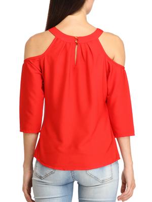 solid red polycrepe top - 11831429 - Standard Image - 3