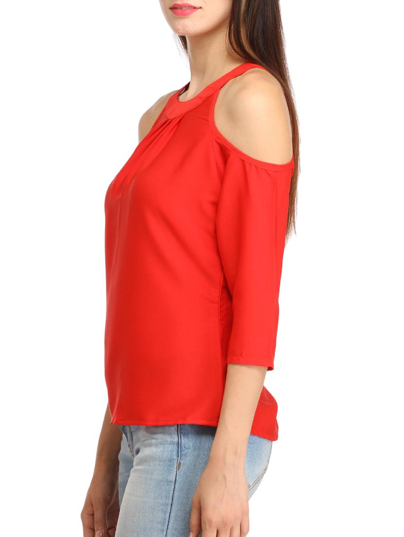 solid red polycrepe top - 11831429 - Zoom Image - 2