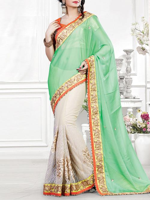 green net embroidered half and half saree with blouse - 11831733 - Standard Image - 1