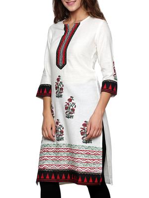 white cotton printed straight kurta - 11831756 - Standard Image - 2