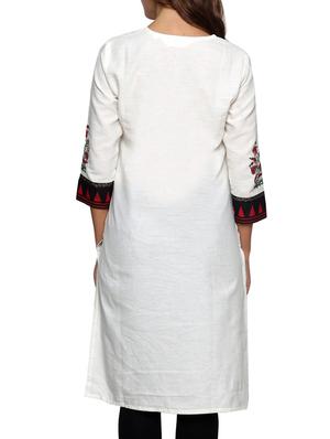 white cotton printed straight kurta - 11831756 - Standard Image - 3
