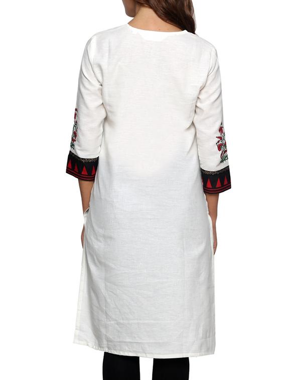white cotton printed straight kurta - 11831756 - Zoom Image - 3