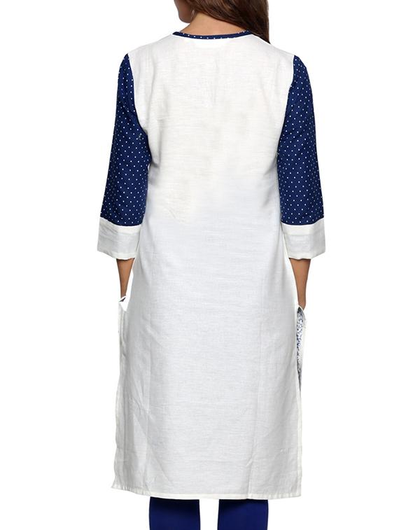 white cotton printed straight kurta - 11831757 - Zoom Image - 3