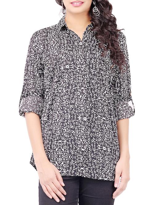 Black printed polyester top - 1184348 - Standard Image - 1