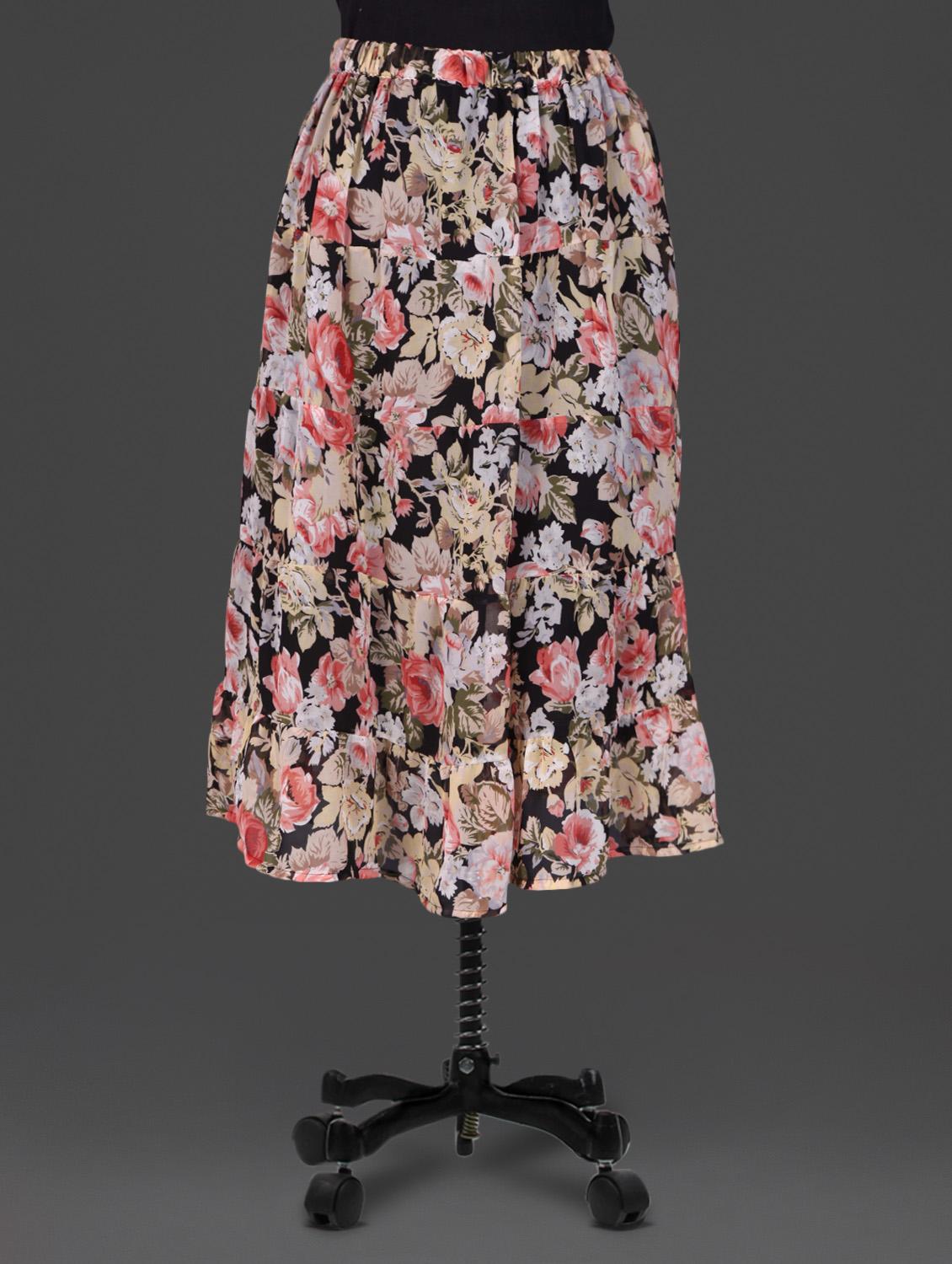 Multicoloured floral print georgette skirt - 1184844 - Zoom Image - 1
