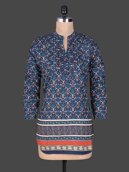 navy blue floral print pintuck top - 1184893 - Standard Image - 1