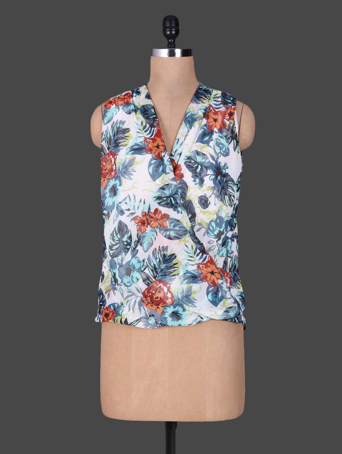 overlap neck blouson top - 1184895 - Zoom Image - 1