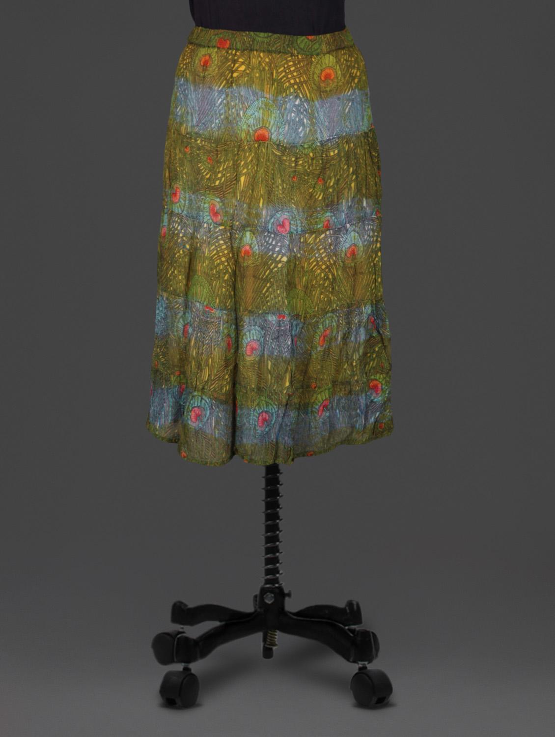 green printed tiered georgette skirt - 1184918 - Zoom Image - 1