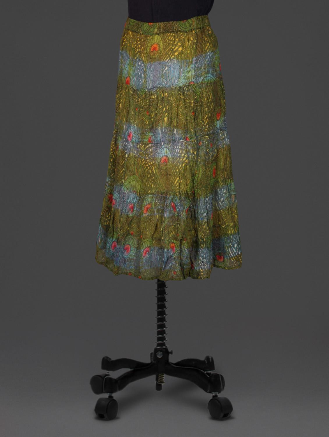 green printed tiered georgette skirt - 1184918 - Zoom Image - 2