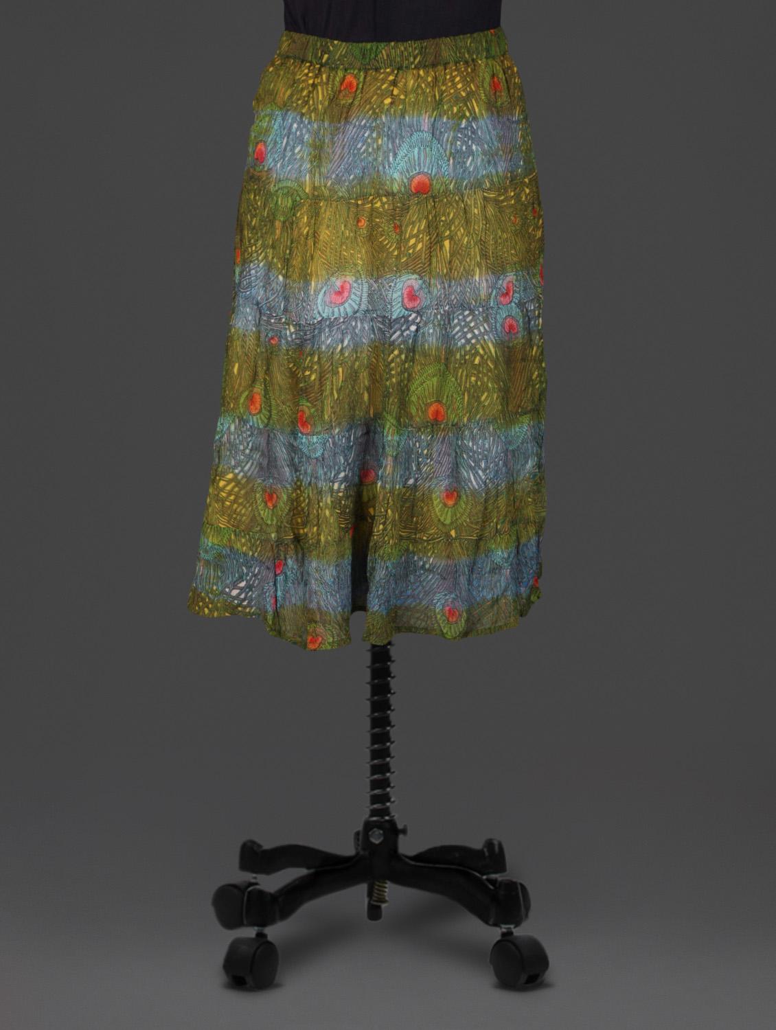 green printed tiered georgette skirt - 1184918 - Zoom Image - 3