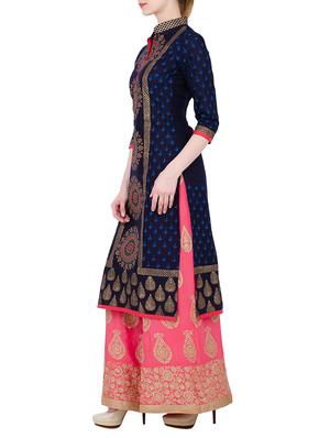 blue cotton straight kurta - 11854614 - Standard Image - 2