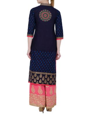 blue cotton straight kurta - 11854614 - Standard Image - 3