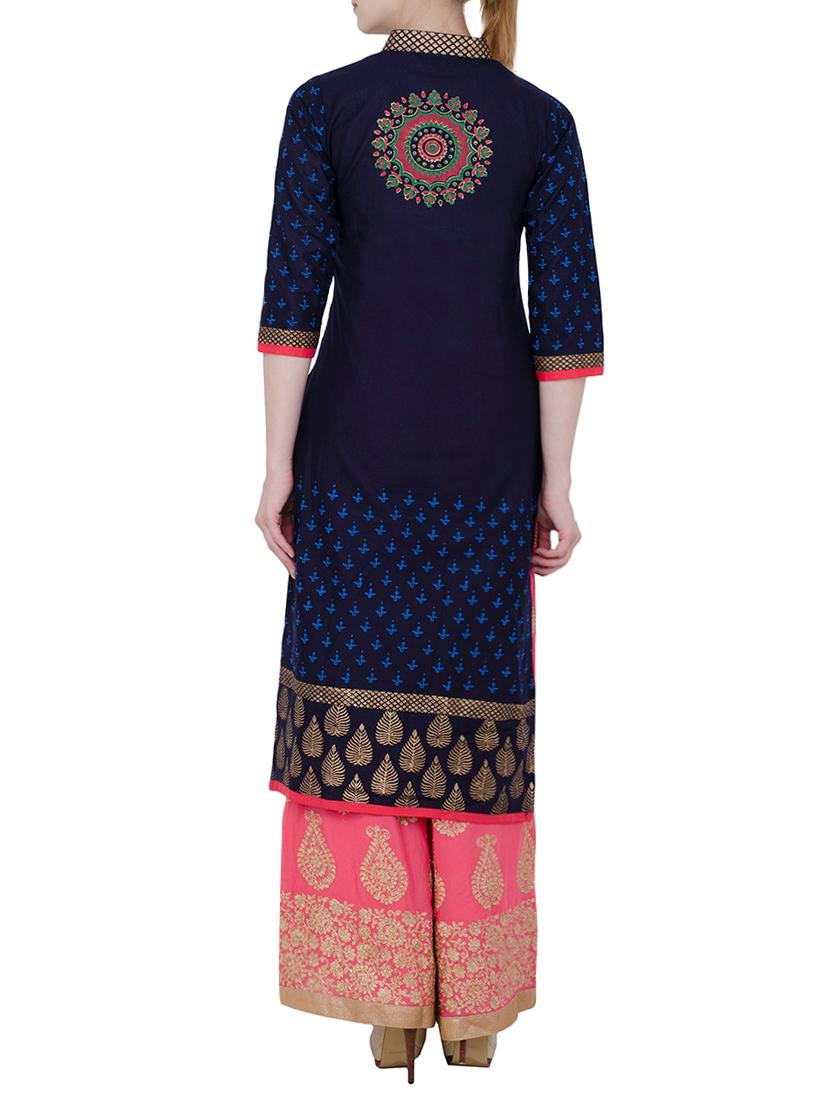 blue cotton straight kurta - 11854614 - Zoom Image - 3