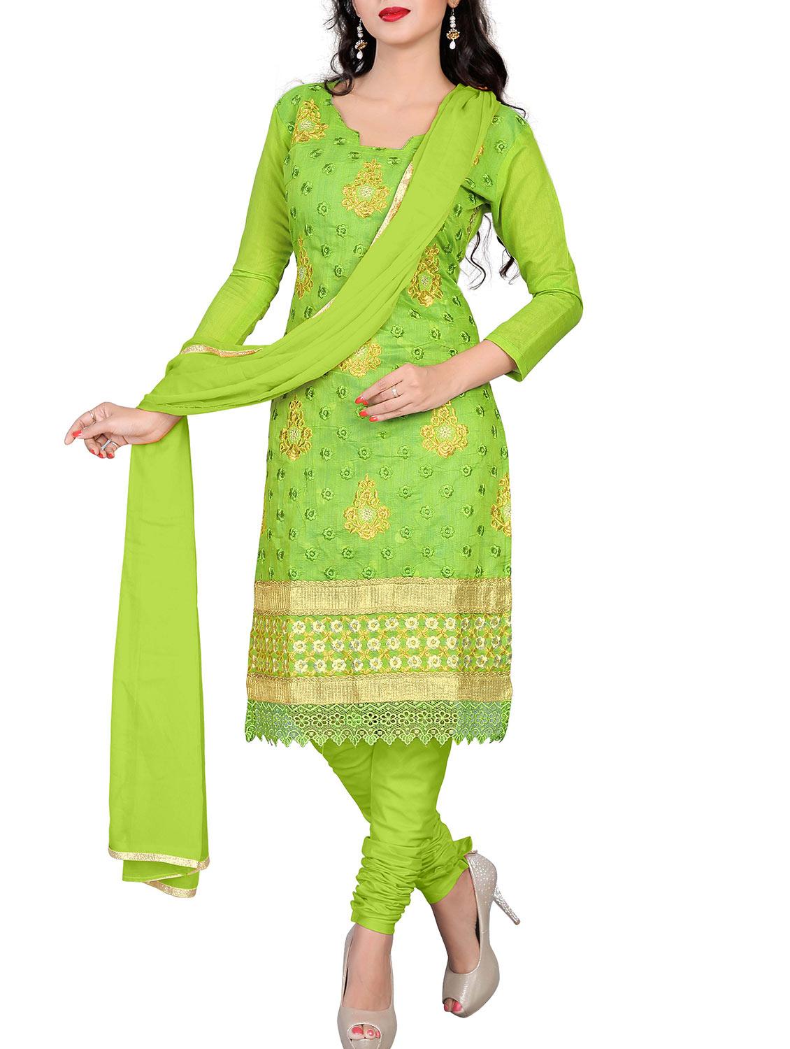 green cotton unstitched suit