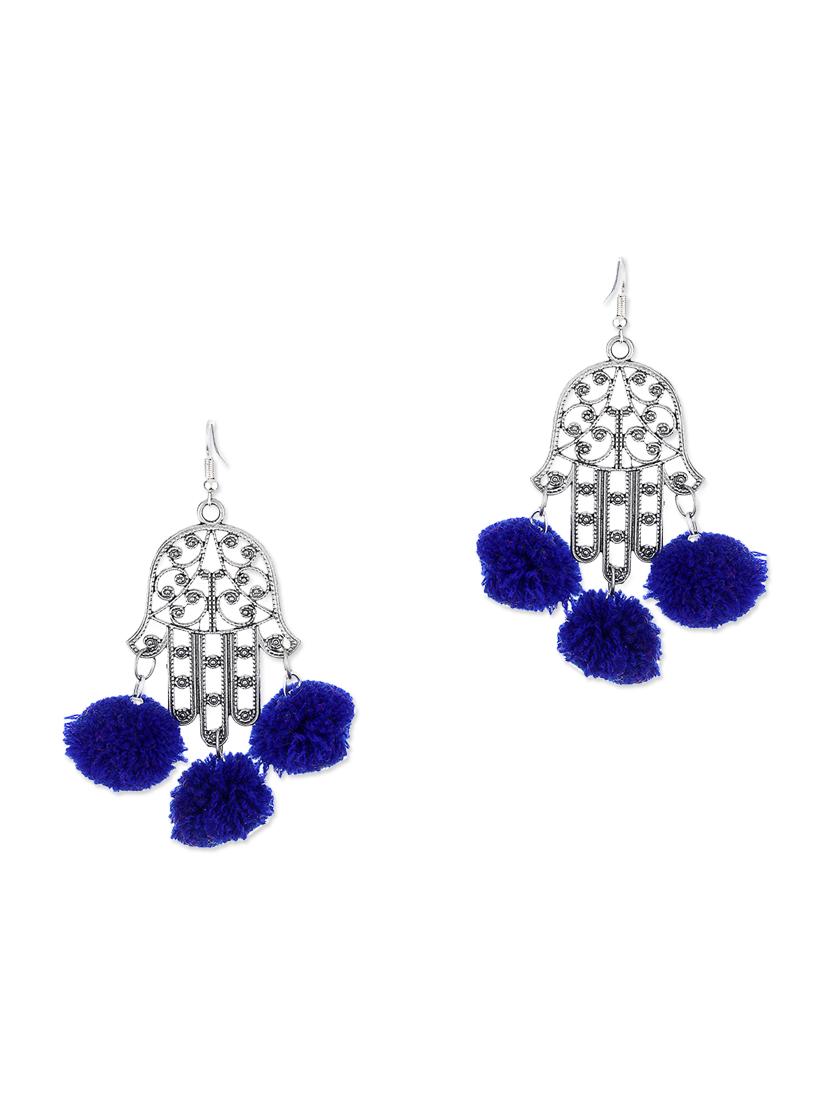silver and blue pom pom embellished metal earrings - 11857433 - Zoom Image - 1