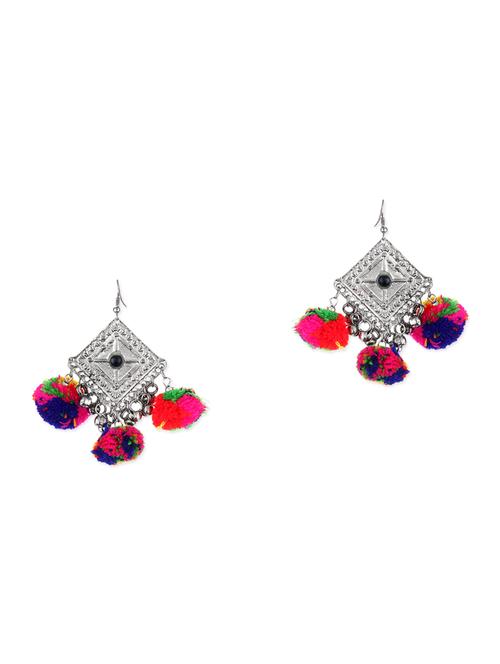 multicoloured pom pom embellished metal earrings - 11857439 - Very Small Image - 1