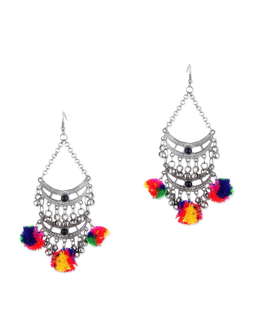 multicoloured pom pom embellished metal earrings - 11857446 - Zoom Image - 1