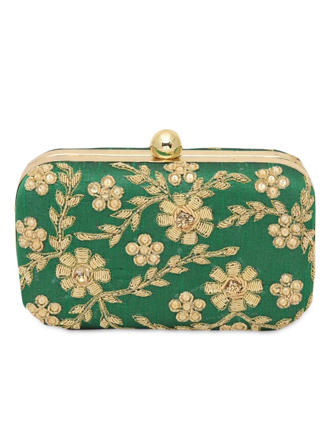 green embellished polyester box clutch - 1185998 - Zoom Image - 1