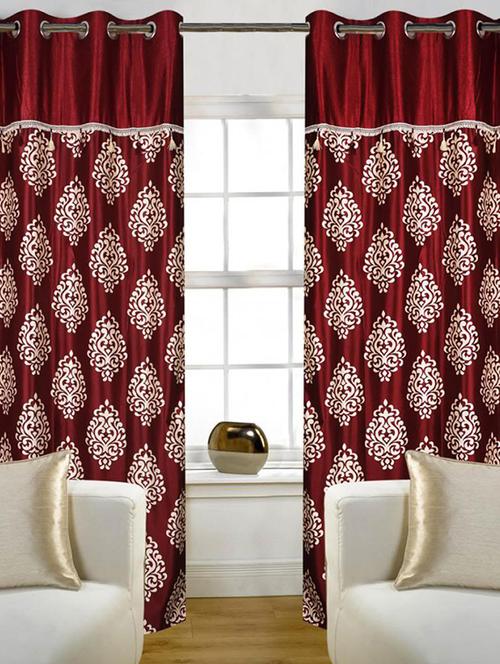 home candy maroon paisley set of 2 long door curtains- 9 feet - 11863245 - Standard Image - 1