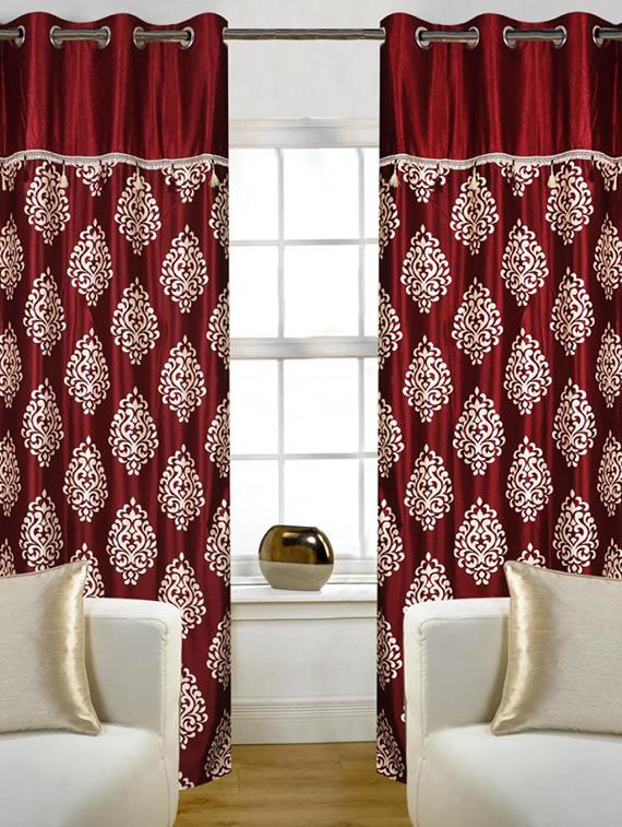 home candy maroon paisley set of 2 long door curtains- 9 feet - 11863245 - Zoom Image - 1