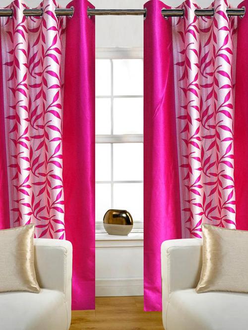 home candy pink leaves set of 2 long door curtains- 9 feet - 11863257 - Standard Image - 1