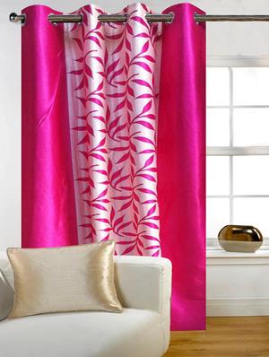 home candy pink leaves set of 2 long door curtains- 9 feet - 11863257 - Standard Image - 2