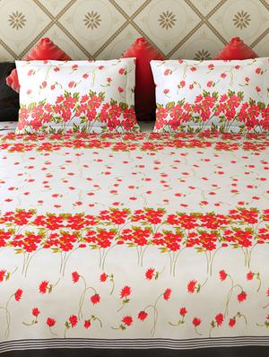 home candy red floral cotton double bed sheet with 2 pillow covers- 144 tc - 11863885 - Standard Image - 2