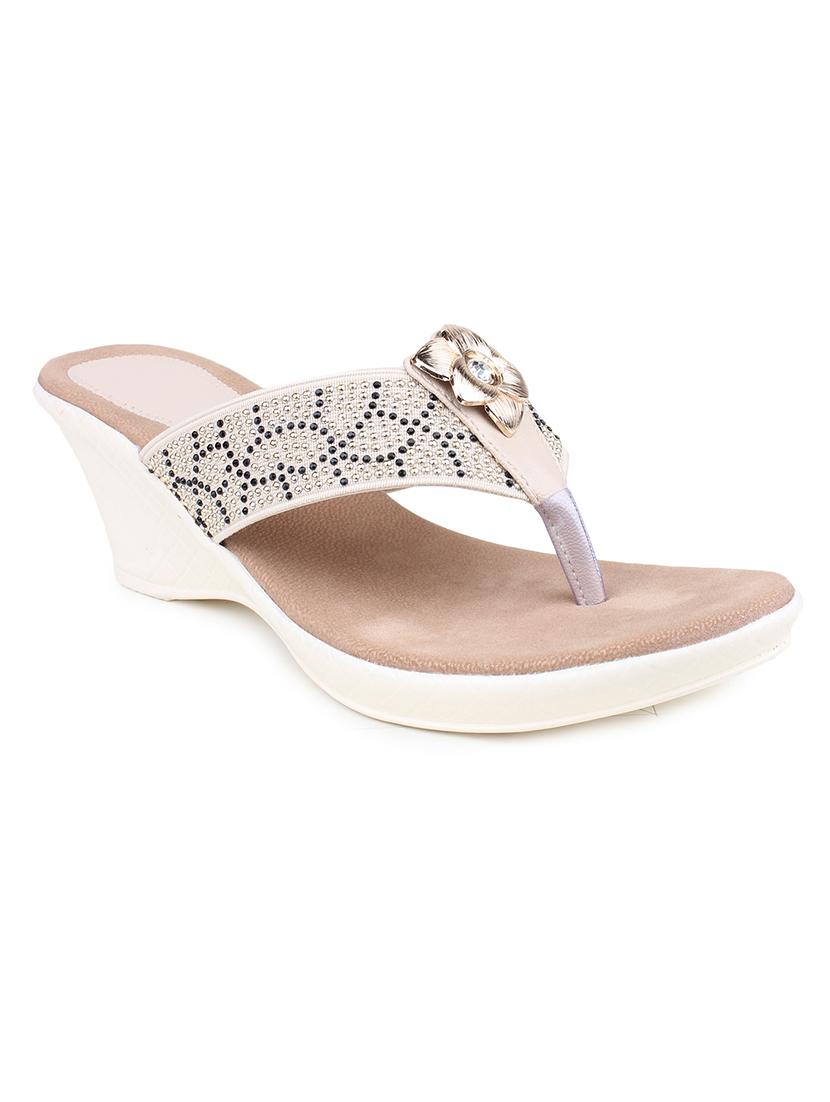 cream embelished faux leather wedges - 11899859 - Zoom Image - 1