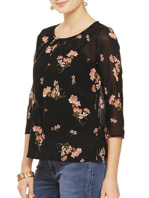 pleat detail floral sheer top - 11910582 - Standard Image - 2