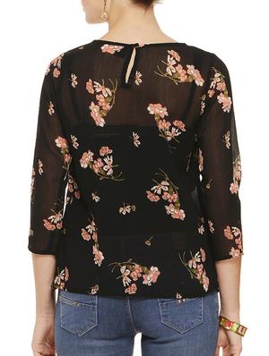 pleat detail floral sheer top - 11910582 - Standard Image - 3