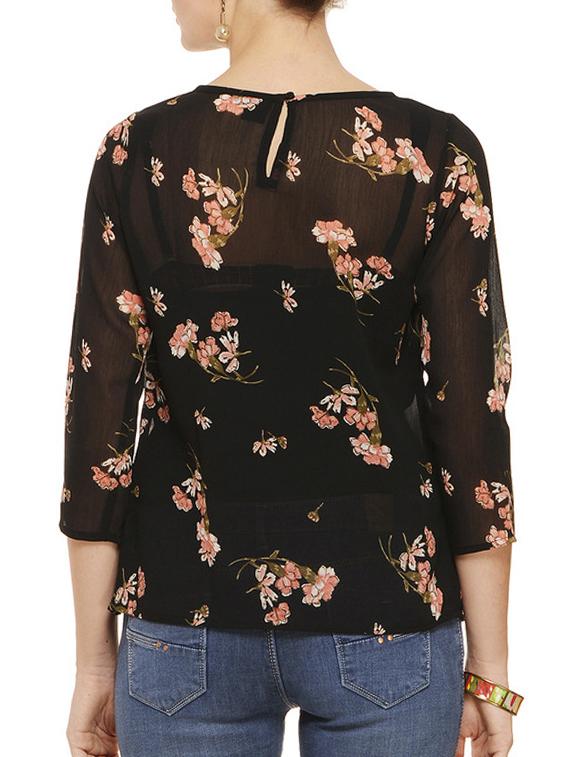 pleat detail floral sheer top - 11910582 - Zoom Image - 3