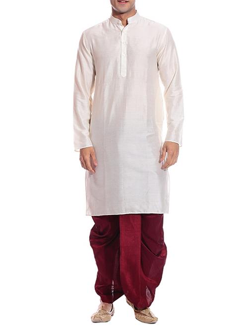 white pure silk kurta dhoti set - 11911046 - Standard Image - 1
