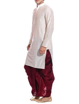 white pure silk kurta dhoti set - 11911046 - Standard Image - 2