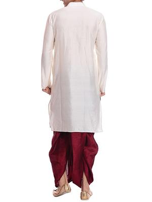 white pure silk kurta dhoti set - 11911046 - Standard Image - 3